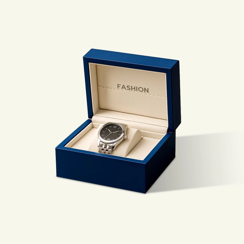 Hinged watch box with cushioned insert
