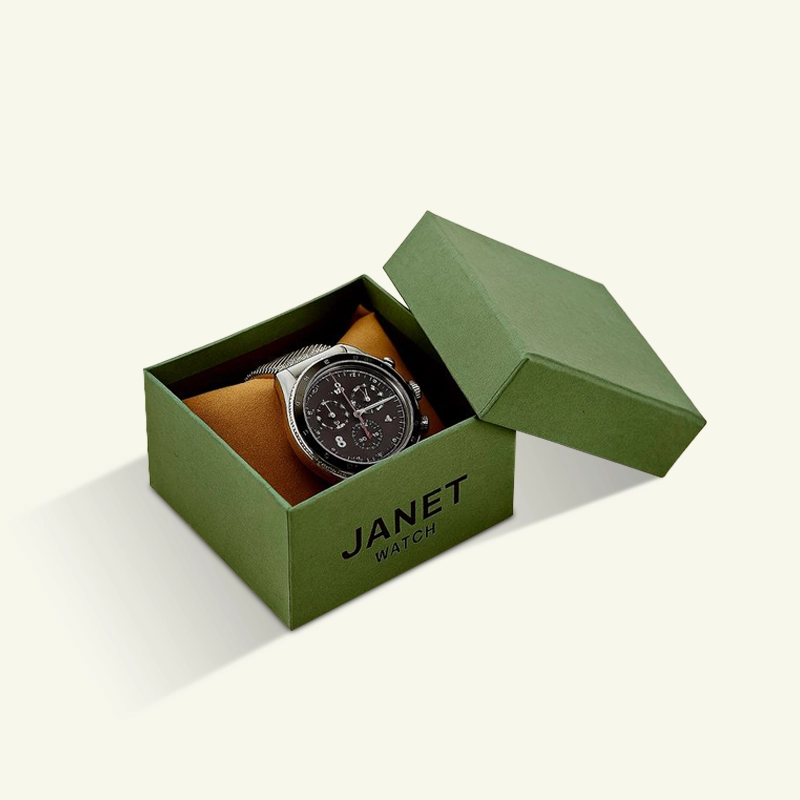 Two-piece watch box with removable lid and cushion